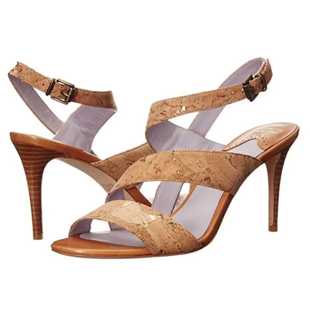 Johnston & Murphy Womens Stacy Open Toe Metallic Cork Dress Sandal | 10M